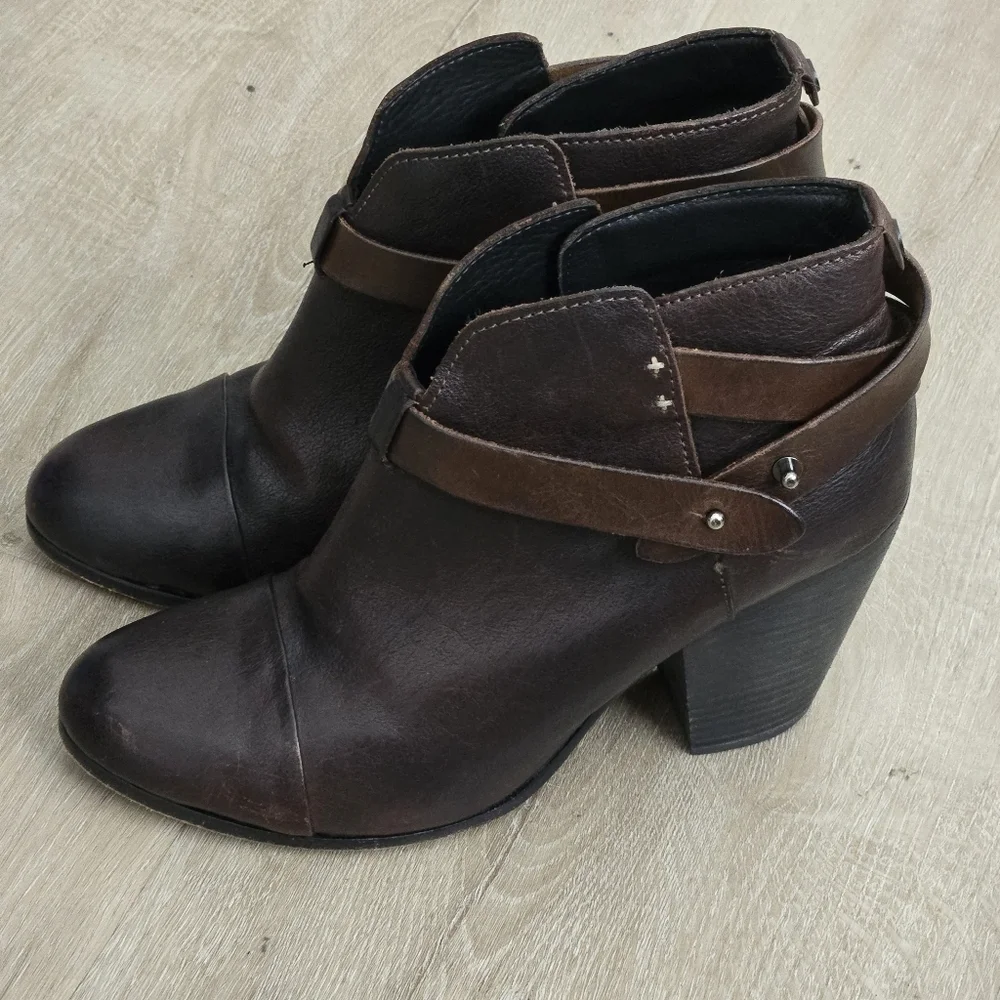 Rag & Bone Harrow Dark Brown Leather Ankle Boots Size 40 EU 9 US